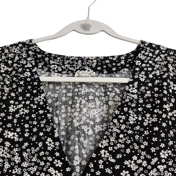 Intimately Free People Blouse S Black Ditsy Floral Bodysuit Dramatical‎ Ruffled - Picture 3 of 15